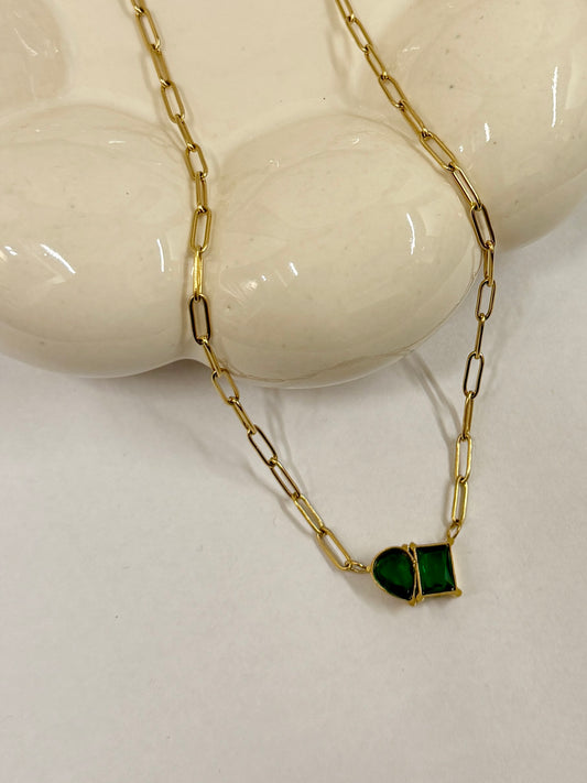 Toi Et Moi Green Solitaire Necklace