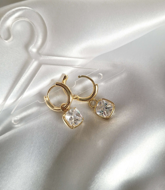Pristine Square Solitaire Drop Earrings